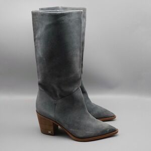 Sam Edelman Leahla Block Heel Boots in Grey Iris Suede Women US 8.5